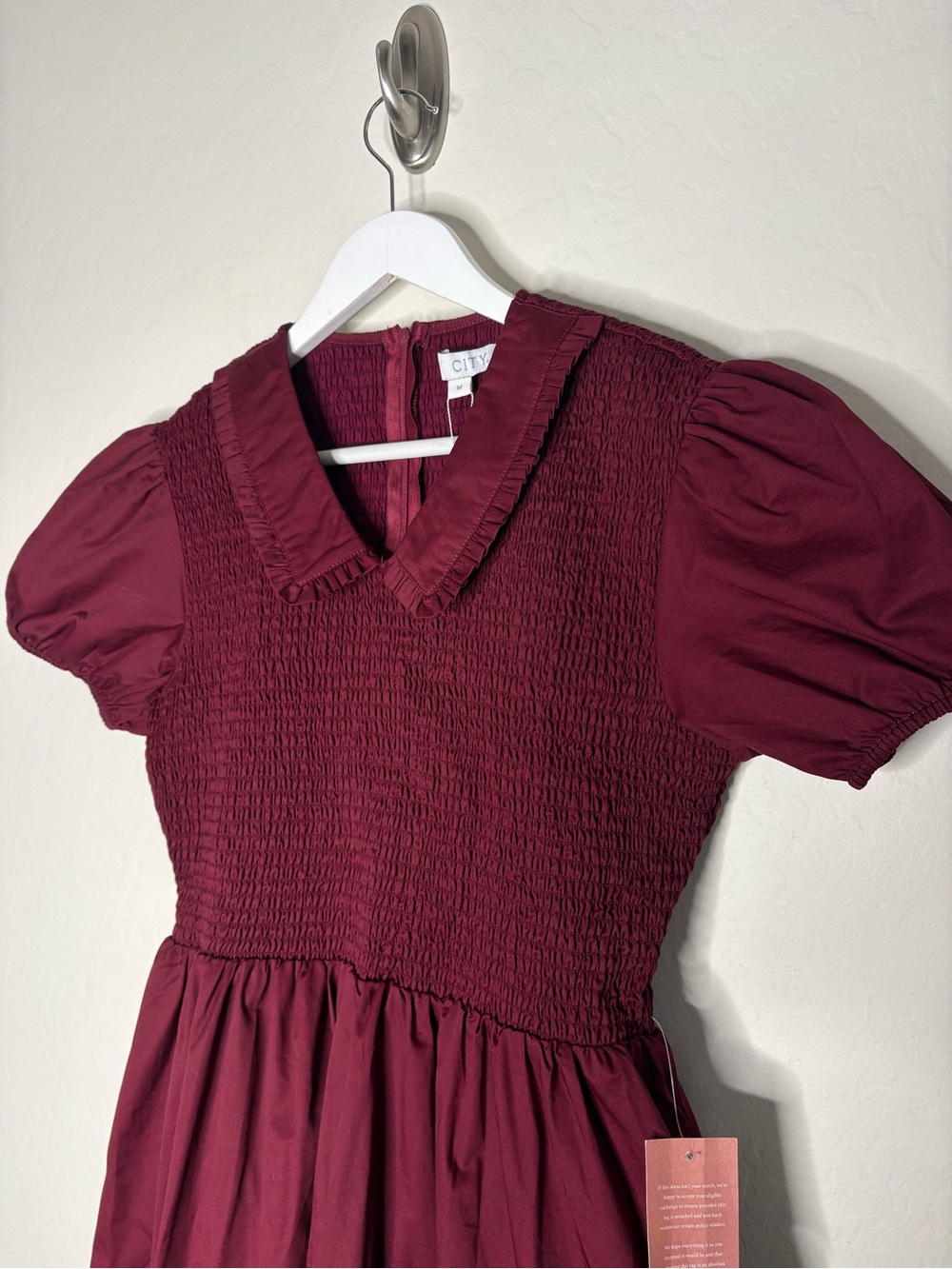 Ivy City Co Wine Red Smocked Addie Dress Size Medium Holiday Christmas NWT - Picture 7 of 14